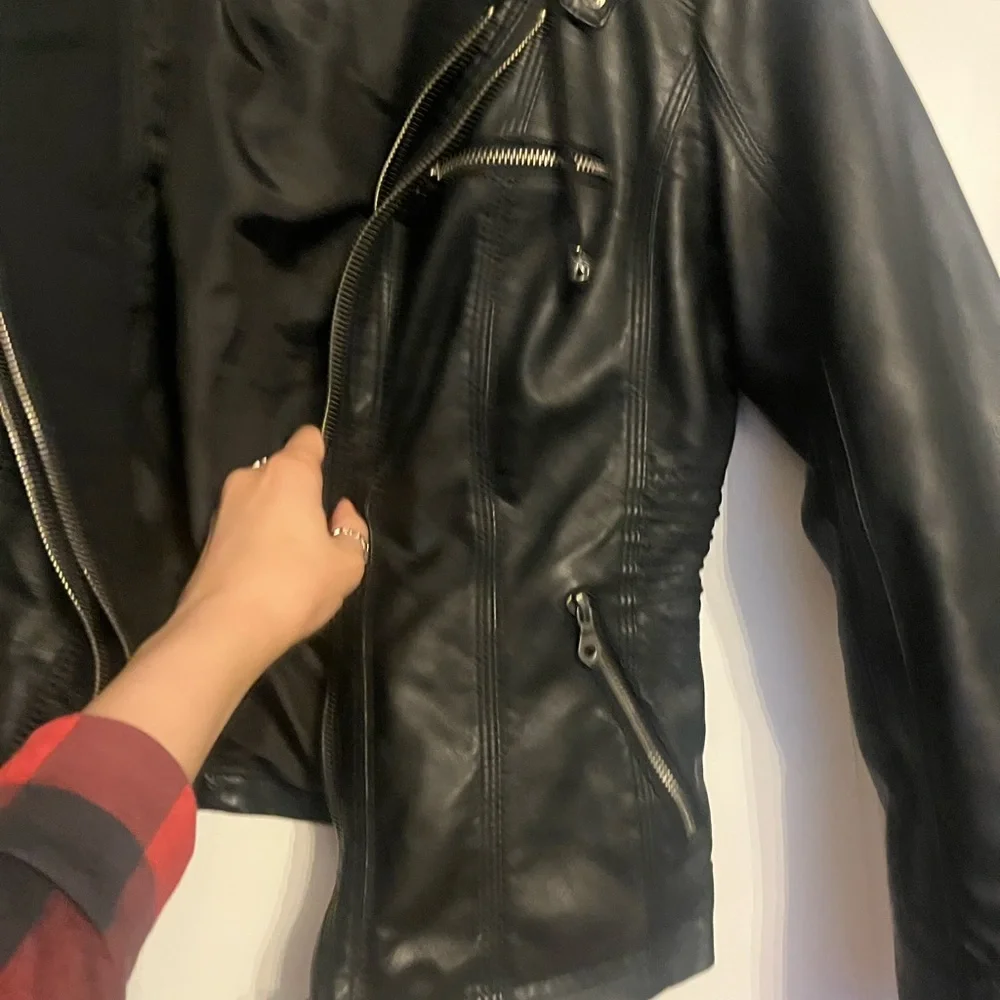 Made By Johnny size M faux leather black biker hooded jacket - Picture 10 of 13